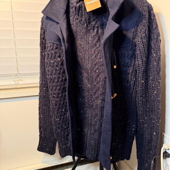 NWT Desigual Two Way Navy Wool Sweater Knit Jacket Coat - Medium M - Picture 3 of 16